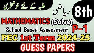 Class 8 Mathematics Paper School Based Assessment 2024 | SBA First Term papers 8 Class | PEC Grade 8