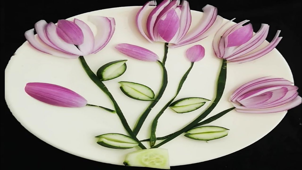 Onions Flowers// plate decoration // carving //Garnishing // পিয়াজের ফুল YouTube