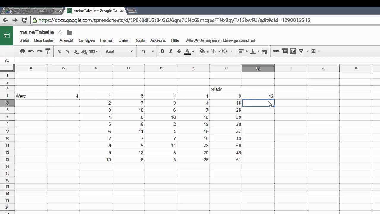 8 Google Drive Tabellen Absolute Und Relative Zellbezuge Youtube