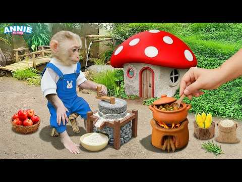 Smart Annie helps Dad grind corn to make vegetable corn soup!