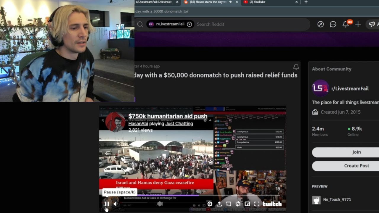 xQc reacts to Hassan raising $750,000 aid push - YouTube