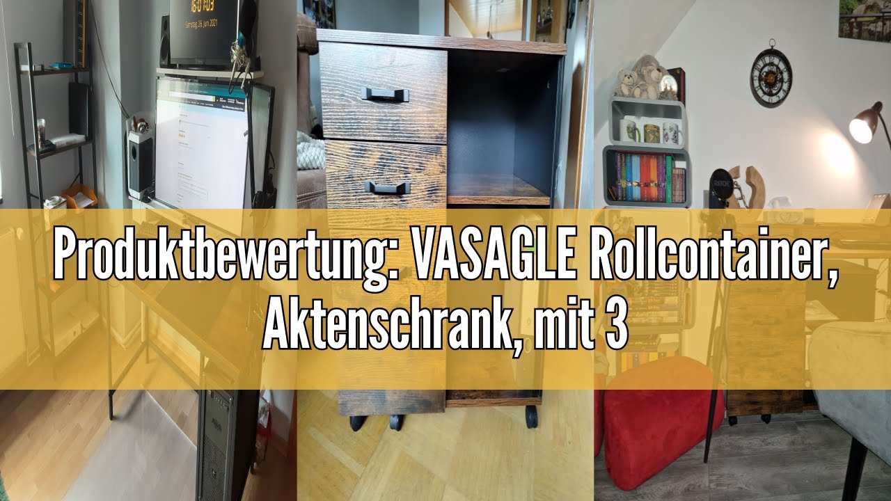 Produktbewertung: VASAGLE Rollcontainer, Aktenschrank, mit 3 Schubladen und Rollen, offene Fächer, f