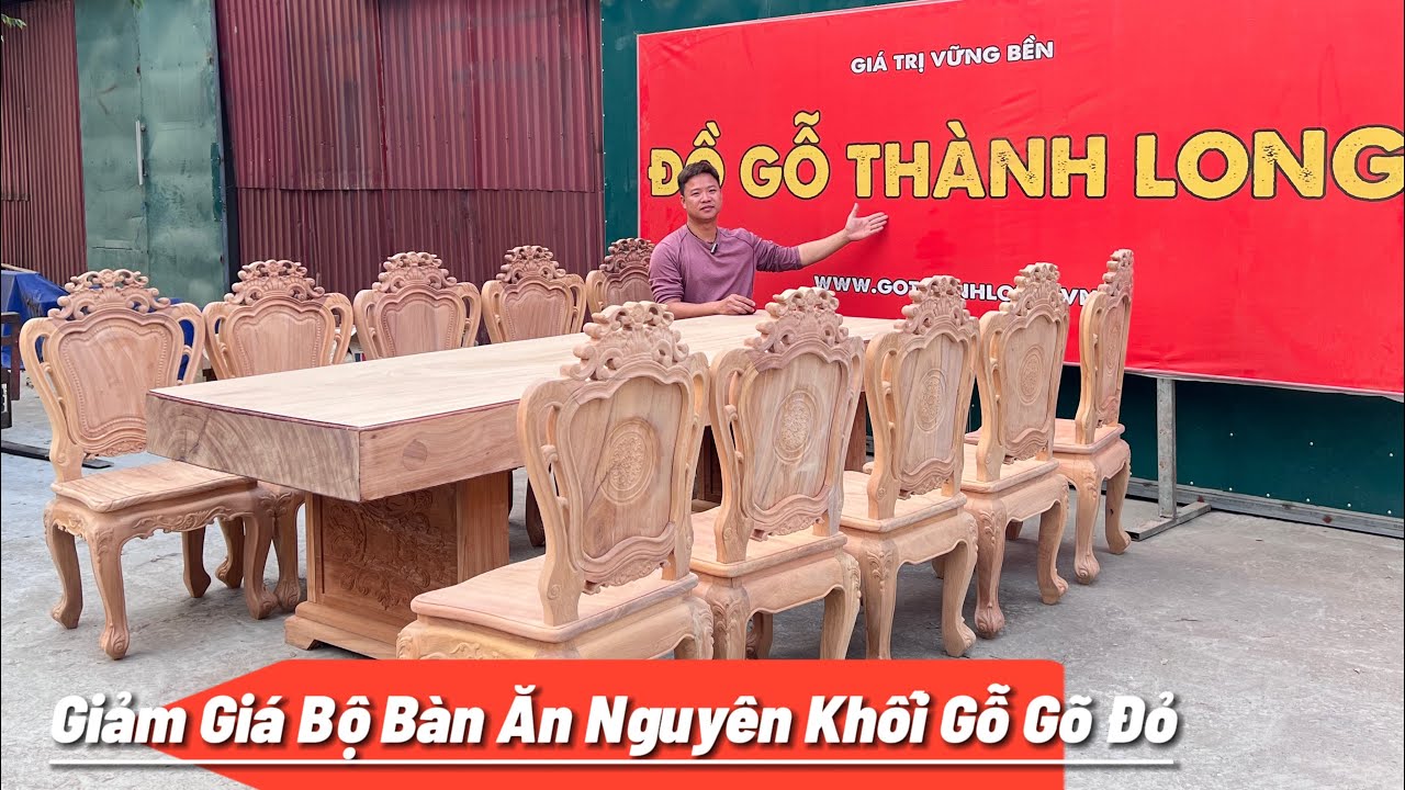 Giảm mạnh bộ bàn ăn nguyên khối louis hoàng gia gỗ gõ đỏ bộ 10 ghế