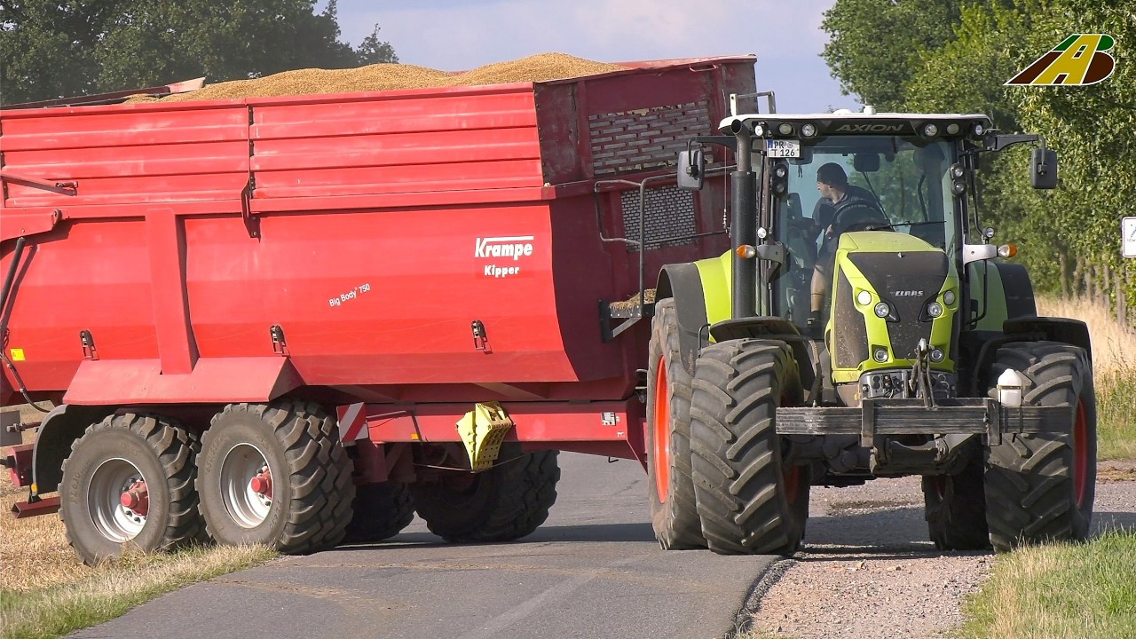 Getreideernte 2025 Großeinsatz 5 Mähdrescher, 10 Traktoren, LKW, 5 Pressen Agrarbetrieb Goldene Ähre