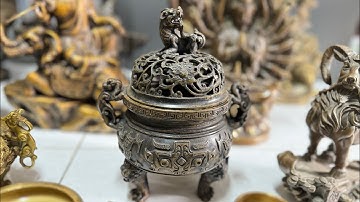 21/05/24 Quan Âm vi tiếu, Văn Thù - Phổ Hiền bồ tát, lư đốt trầm xưa #đồđồnglênguyệt #đồxưa #đồcổ