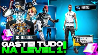 GASTEI 25 MIL DIAMANTES NO NOVO PASSE NA CONTA LVL 1 MAIS GEMADA DO FREE FIRE TODO PEGUEI TUDO