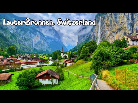 Lauterbrunnen, Switzerland, walking tour 4K - most beautiful Swiss village 