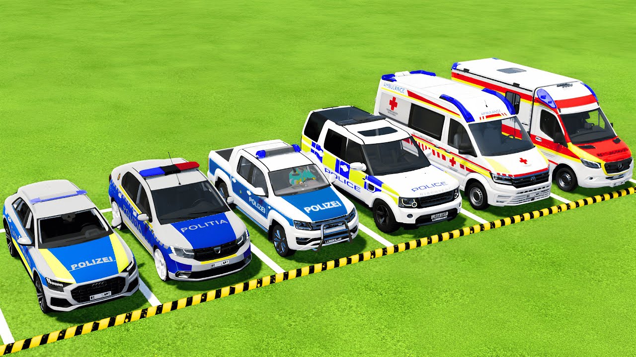 TRANSPORTING ALL POLICE CARS & AMBULANCE EMERGENCY VEHICLES WITH MAN TRUCKS ! Farming Simulator 25