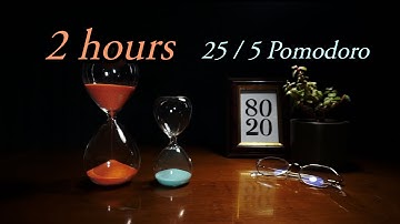 2h Pomodoro Technique 4 x 25 min - Study Timer with piano music in the breaks, ASMR hourglass sand