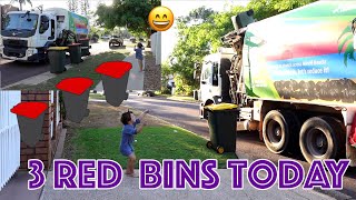 Mason Garbage Truck 3 Red Bins Collected