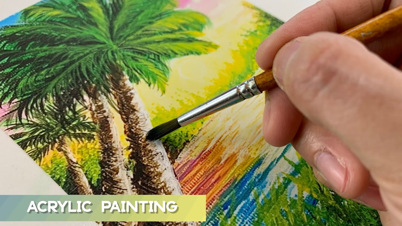 How to paint with Acrylics I Tropical Scene Demo YouTube