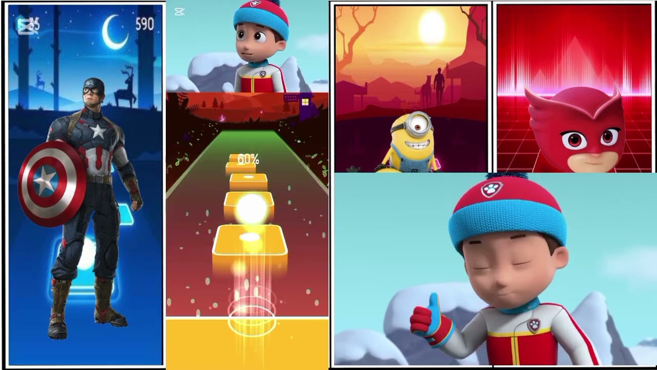 CAPTAIN AMERICA VS PAW PATROL VS MINIONS VS PJ MASKS VS TILES HOP EDM RUSH
