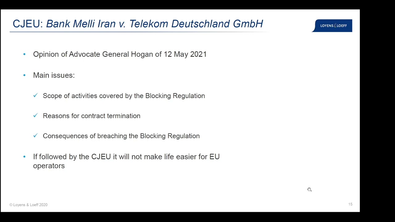 EU Blocking Regulation: Bank Melli Iran vs Telekom Deutschland
