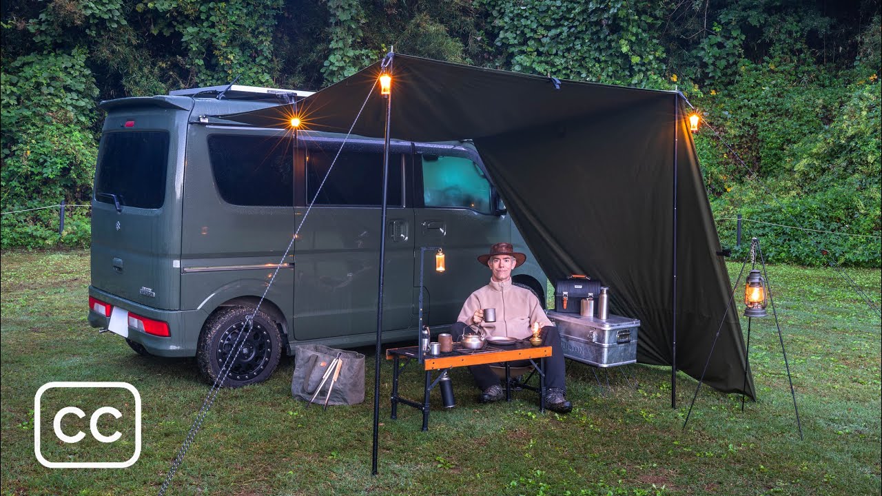 Rainy Solo Camping Near Tokyo | Stone Grilled Wagyu in the World’s Smallest Camper Van #33