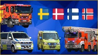 Fire engines, police cars and ambulances responding - Northern Europe