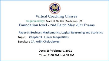 Foundation Paper 3 BM,LRS Topic: Chapter 3 , Linear Inequalities Afternoon Session Date: 15-2-2021