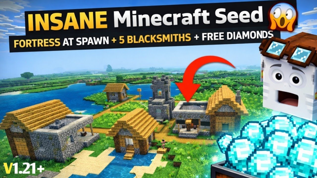 🔥 “INSANE Minecraft Seed 😱 | Fortress at Spawn + 5 Blacksmiths + FREE ...