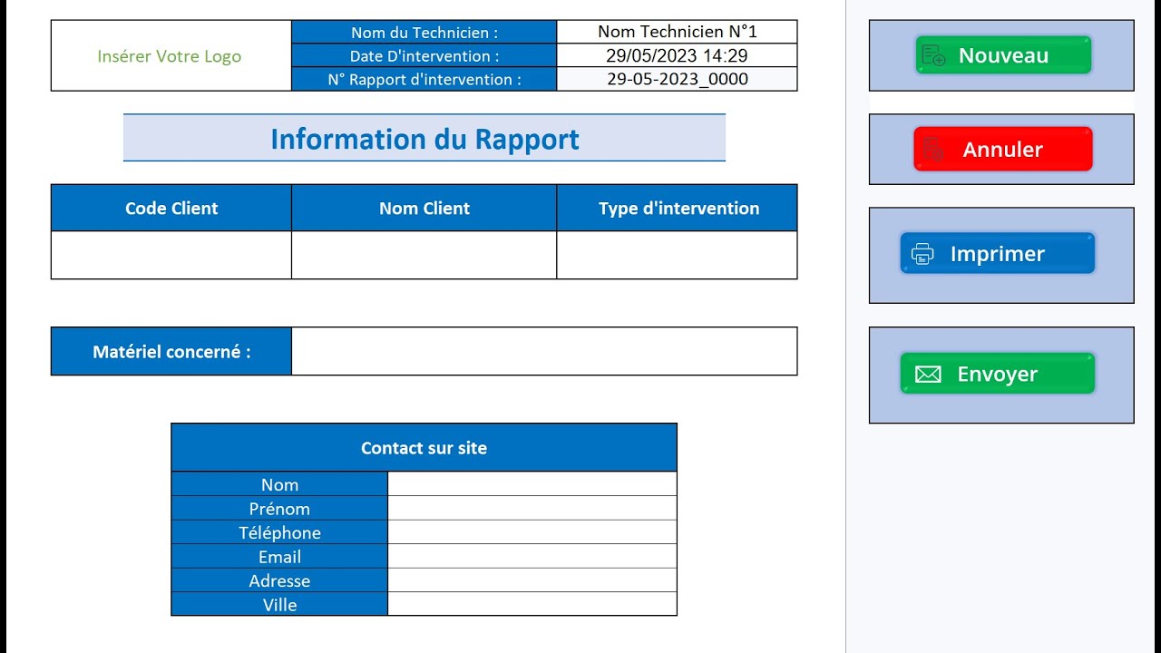 Tableau Excel pour Gérer vos Rapports d'interventions Gratuitement ...
