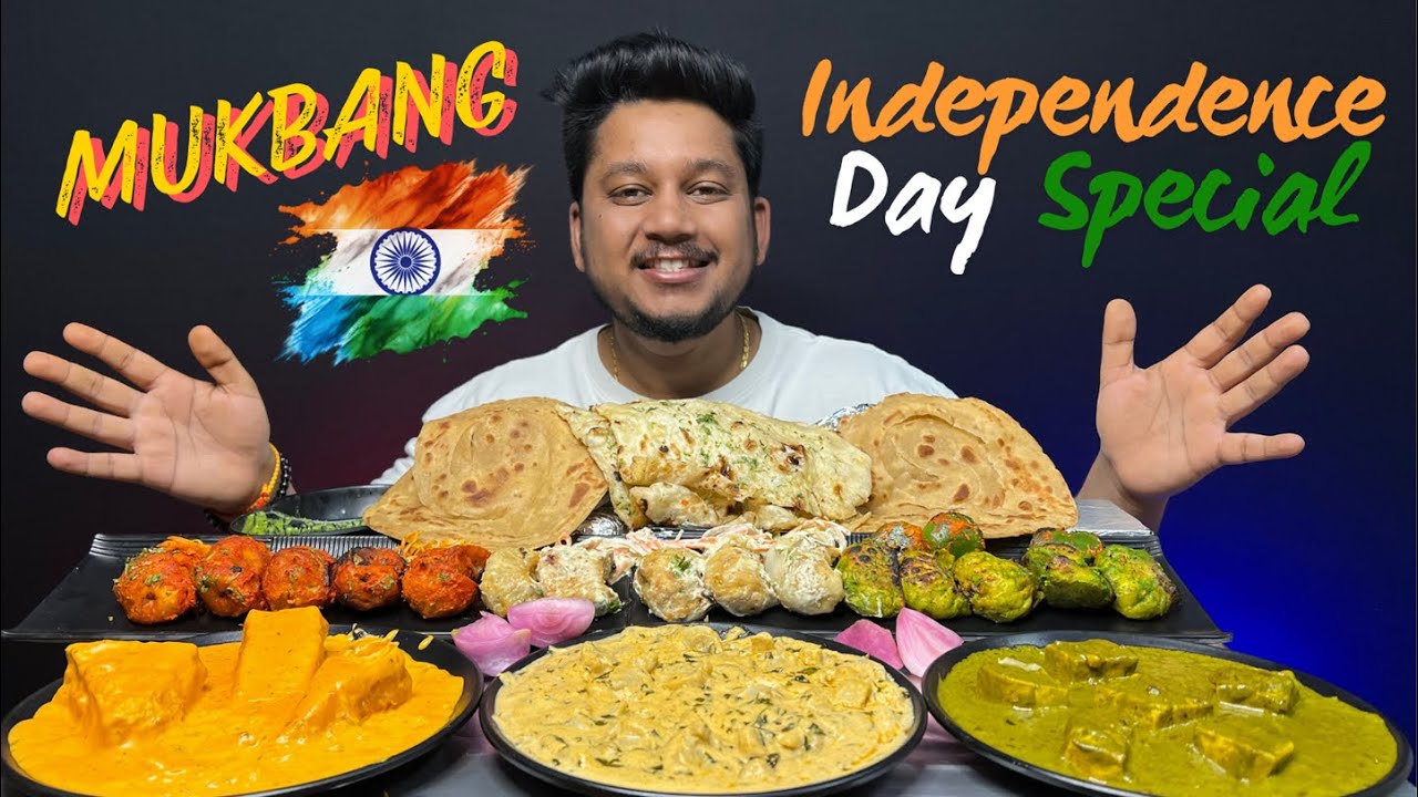 Indian Tri Color Food l Paneer Pasanda | Mushroom Methi Malai | Palak Paneer |Best Veg Momos Mukbang