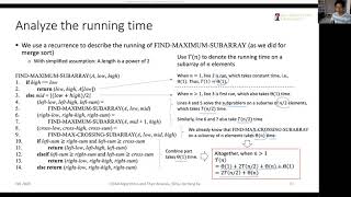 Running time and recurrence for maximum subarray problem