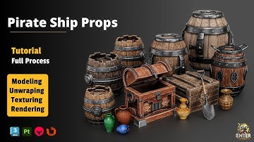 Modeling and texturing and Rendering Pirate Ship Props in 3dsmax  Substance painter marmoset toolbag