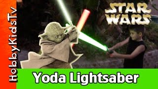 Yoda + Darth Vader Laser Light Sabers! Toy Review Star Wars Disney Box Open and Play HobbyKidsTV
