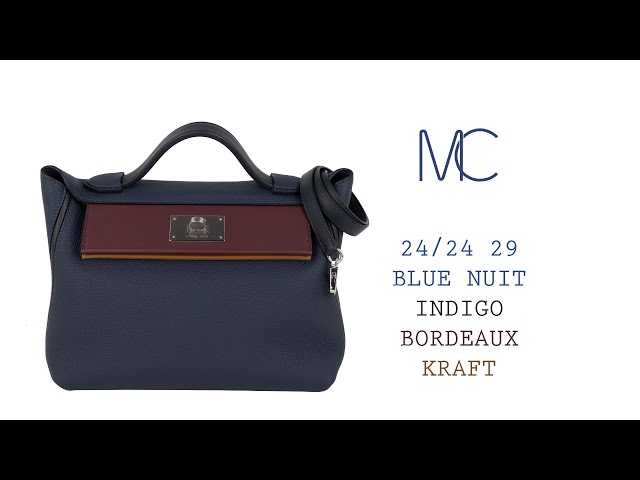 Hermes 24/24 29 Bag Blue Nuit/Indigo/Bordeaux/Kraft Togo / Swift Palladium  • MIGHTYCHIC • 