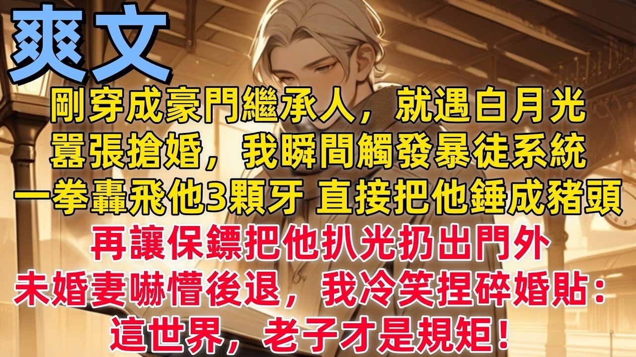 【反套路爽文】剛穿成豪門繼承人，就遇白月光囂張搶婚，我瞬間觸發暴徒系統，一拳轟飛他3顆牙，直接把他錘成豬頭，再讓保鏢把他扒光扔出門外，未婚妻嚇懵後退，我冷笑捏碎婚貼：這世界，老子才是規矩！ #反