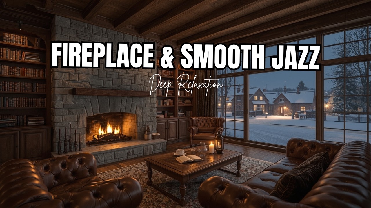 Snowy Winter Cafe Ambience ❄️ Smooth Jazz Music & Crackling Fireplace for Calm Focus and Reading