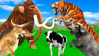 10 Zombie Mammoth vs 10 Monster Tiger Bull vs Zombie Wolf Attack Cow Buffalo Saved Mammoth Elephant