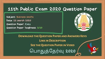 11th Business Maths Public Exam 2020 Question Paper and Answer Keys