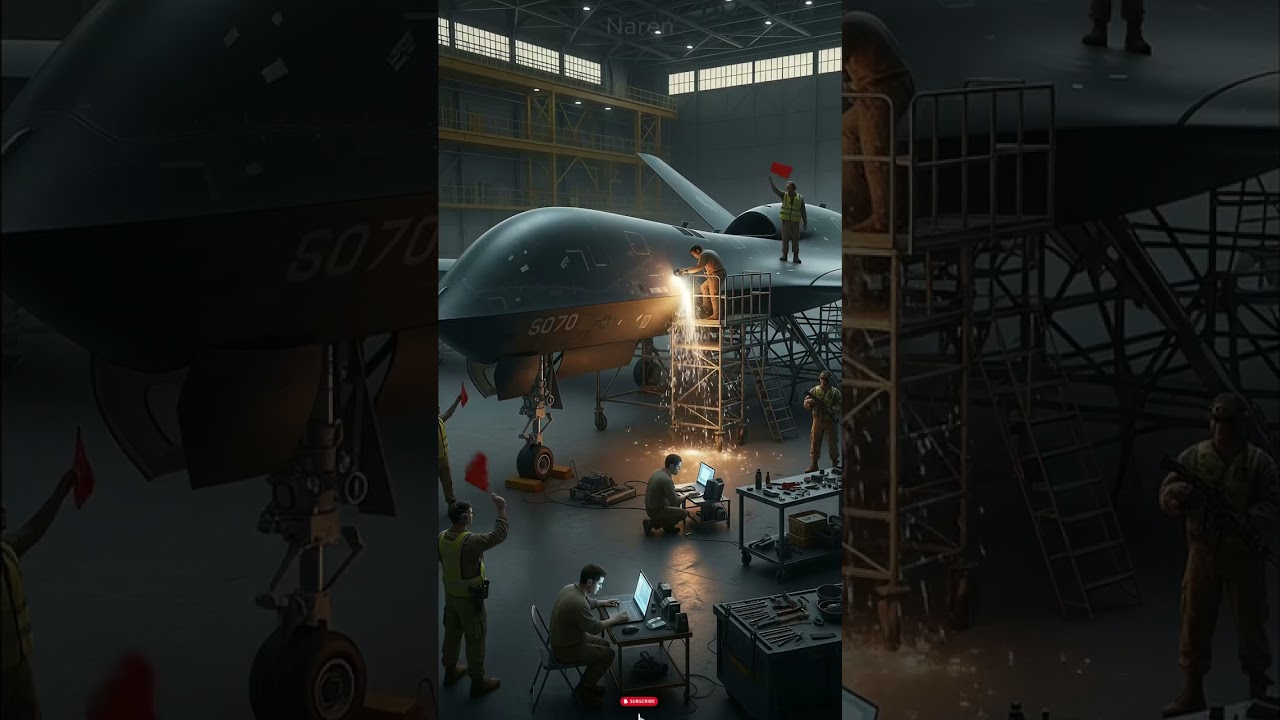 Military drone under intense maintenance! ⚙️ 