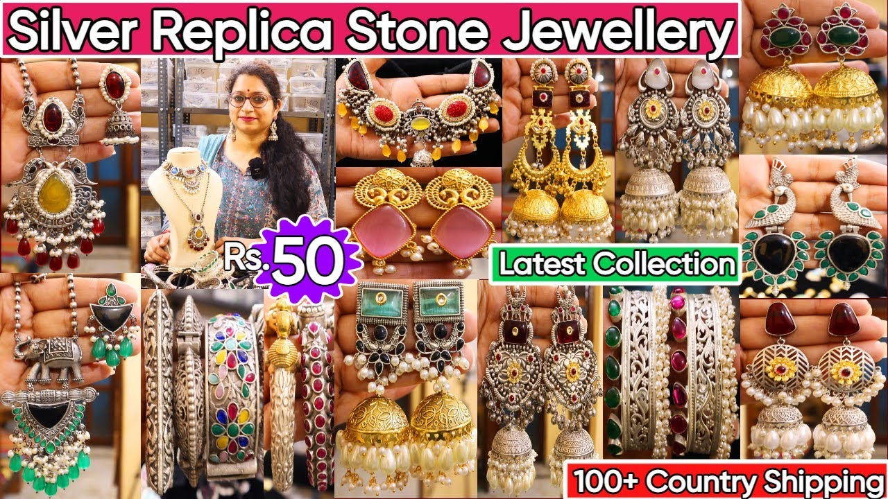 Biggest Silver Replica Jewellery Supplier in india, trendy stone silver Replica Jewellery