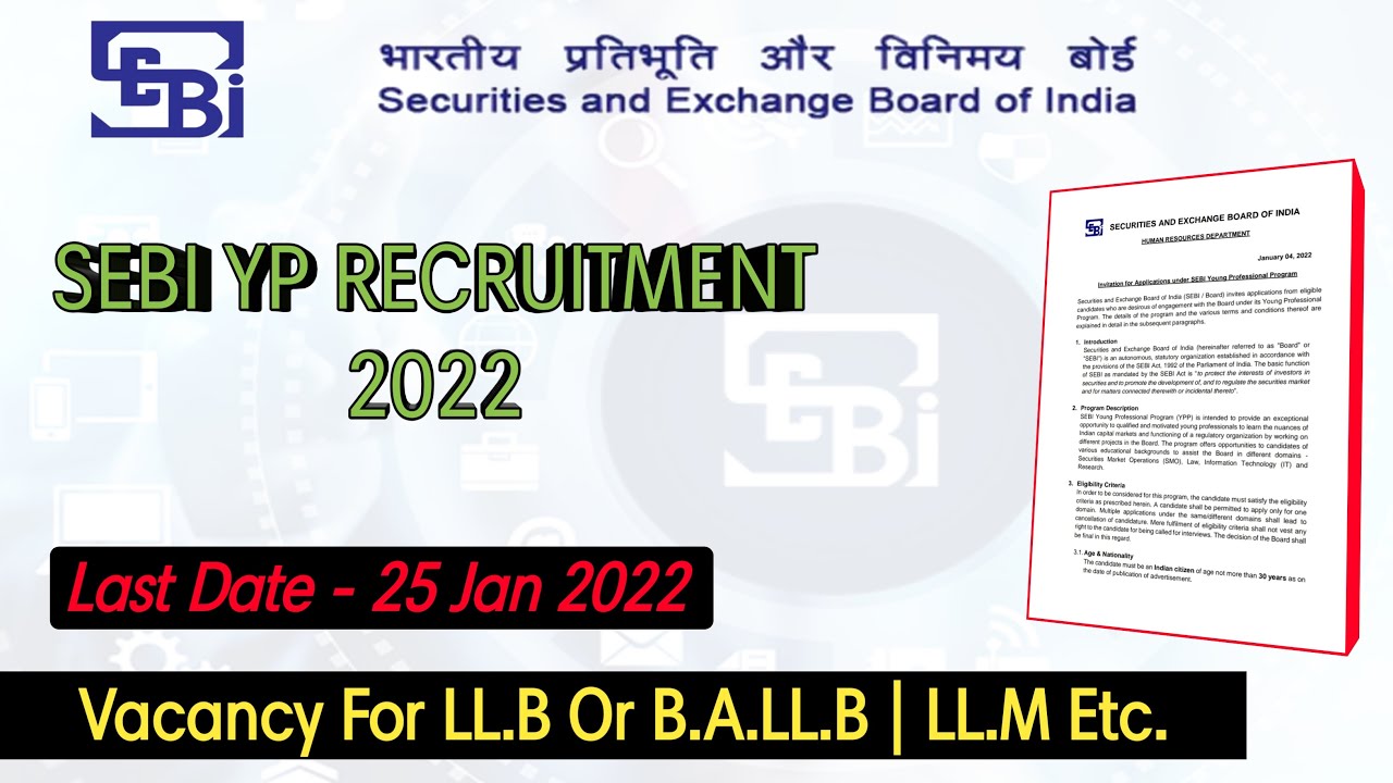 SEBI YP Recruitment 2022 | Law Vacancy 2022 | SEBI Vacancy 2022 | SEBI Young Professional jobs 2022