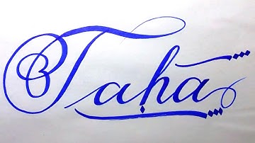 Taha Name Signature Calligraphy Status | How to Cursive write with cut Marker #taha @taha