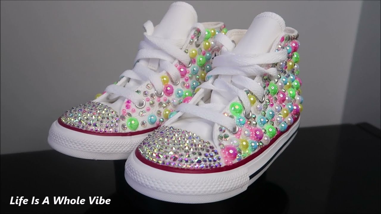 DIY KIDS RHINESTONE & PEARL BLING SHOES- HOW TO EMBELLISHMENTS TO KIDS SHOES - YouTube