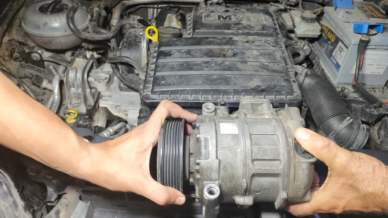 skoda a7 Octavia mk3 ac compressor removal.. طريقه فك كومبريسور تكييف