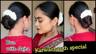 Bun/Juda Hairstyle with GAJRA// Karwachauth Hairstyle for long hair//Sleek Bun Hairstyle
