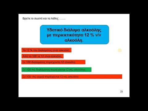 Χημεία Β Γυμνασίου  Ορισμός % vv περιεκτικότητας