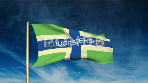 Gloucestershire Flag Slider Style With Title. Waving In The Wind With Cloud