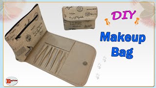 MAKEUP BAG WITH BRUSH HOLDER | COSMETIC BAG WITH ZIPPER | MAKEUP BAG TUTORIAL