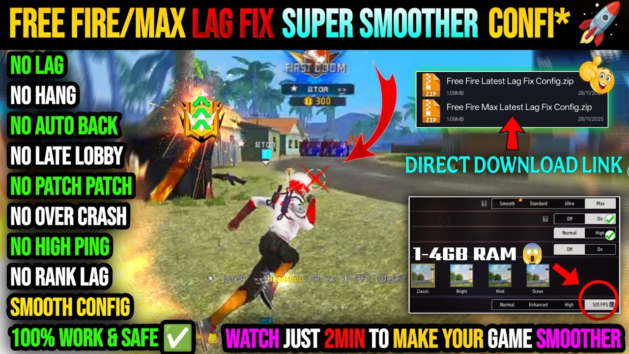 “Free Fire Lag Fix 2025 🔥 Ultra Smooth Graphics | FF Max Config 1–4GB ...