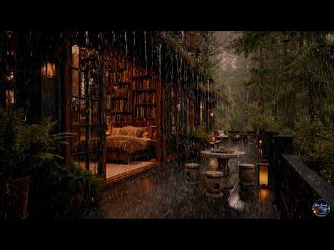 Heavy Rain on Forest Cabin Porch | Deep Rest & Better Sleep