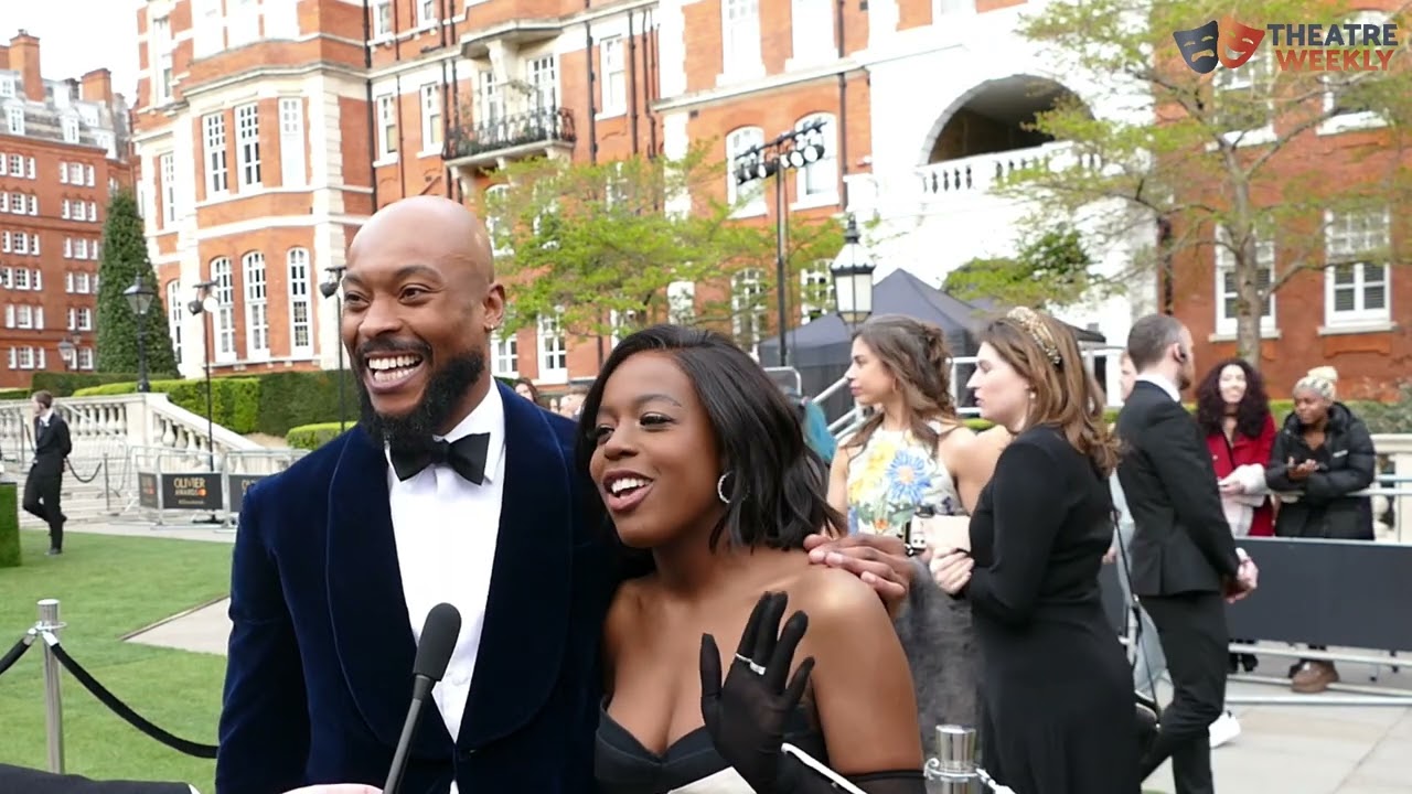 Arinzé Kene and Gabrielle Brooks from Get Up, Stand Up! The Bob Marley Musical  Olivier Green Carpet