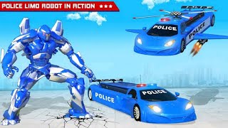 Flying Limo Police Car Robot Transform Game 2021: Red Robot Transform - Android Gameplay screenshot 1