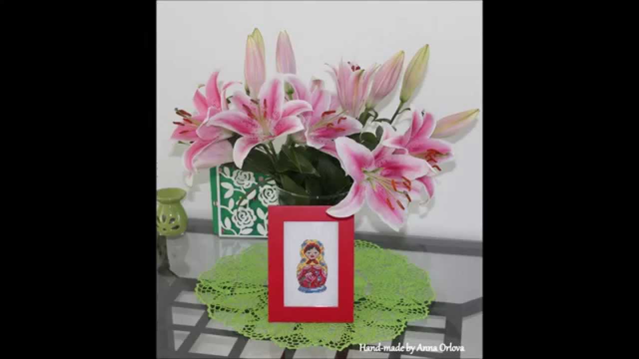 Cross Stitch. Horse in Russian style and Matreshka (Russian doll)