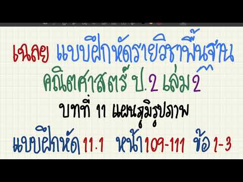 เฉลย แบบฝึกหัด คณิตศาสตร์ ป.2 เล่ม 2 บทที่ 11 แผนภูมิรูปภาพ แบบฝึกหัด 11.1 หน้า 109-111 ข้อ 1-3