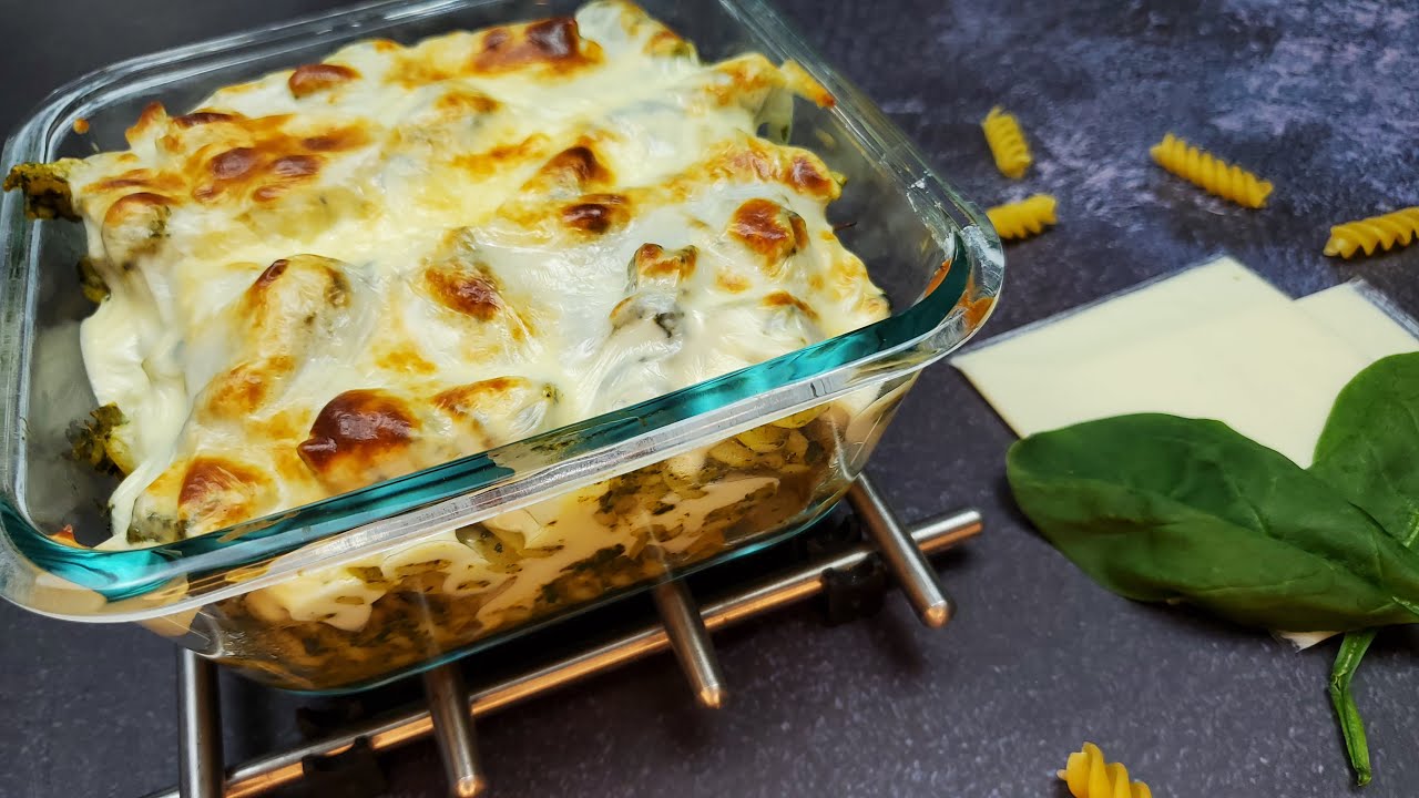 Baked pasta with paneer and spinach