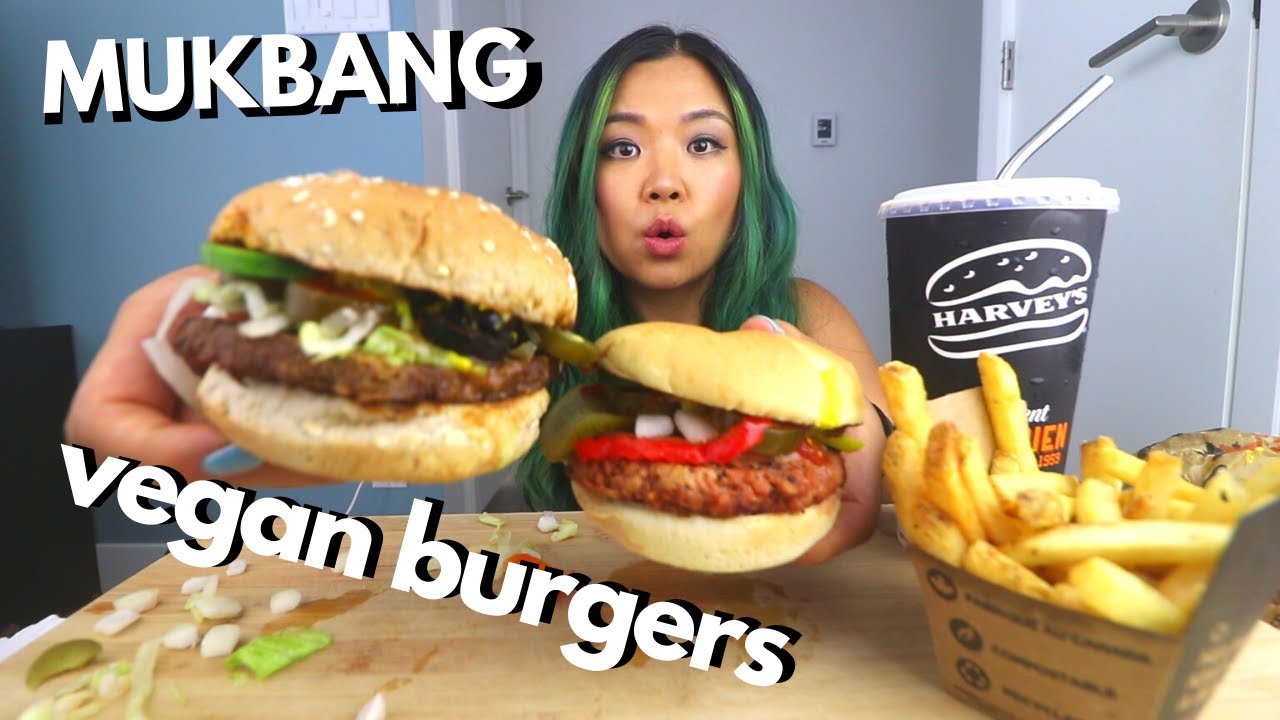 BURGERS & FRIES MUKBANG (VEGAN HARVEY'S MUKBANG) // Munching Mondays Ep