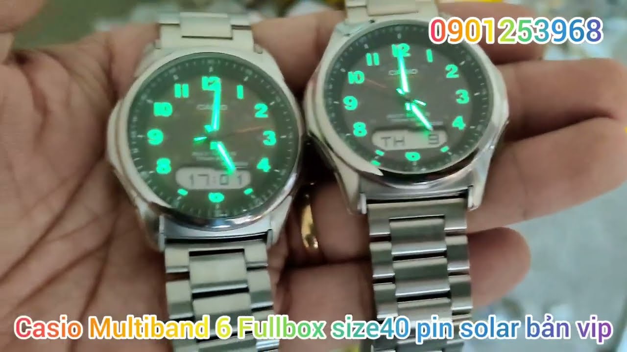 Casio Multiband6 Fullbox bản vip size40 pin năng lượng dây thép đúc dạ quang học trò đẹp zin 980k